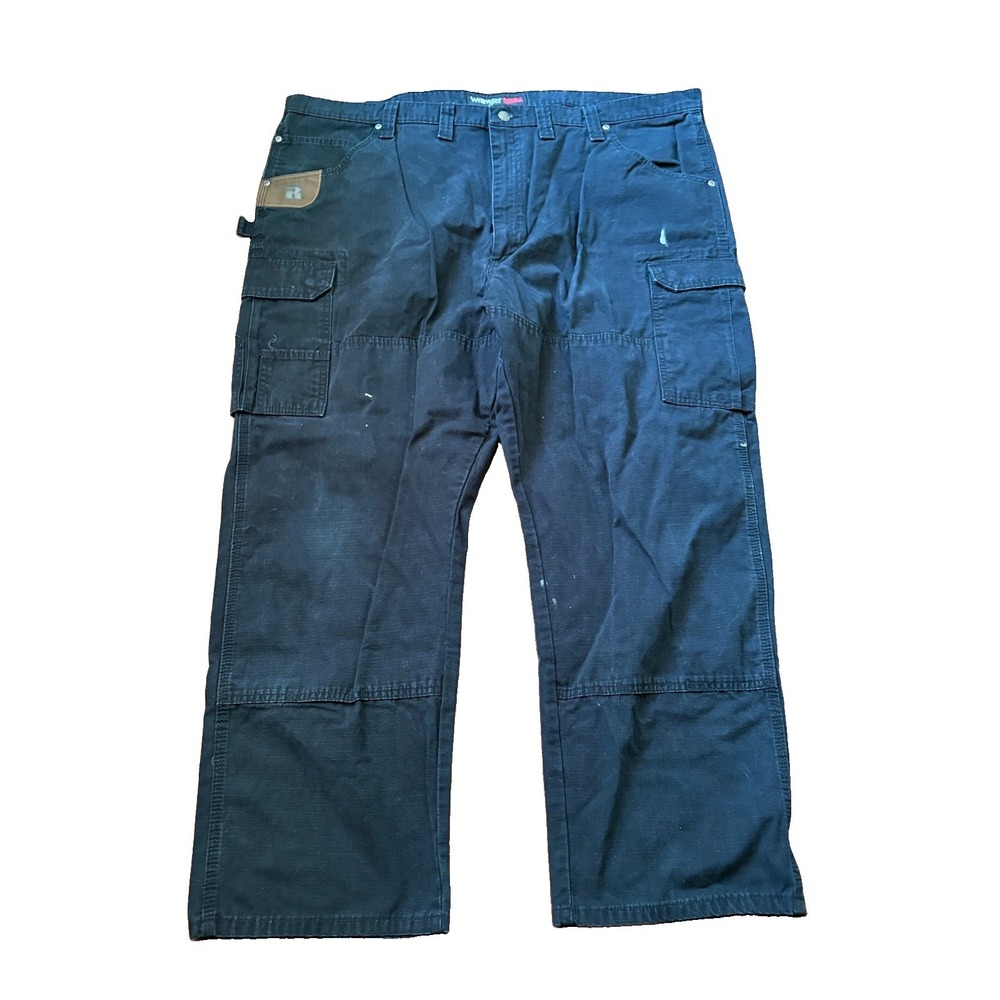 Wrangler Riggs Pants Mens 46x30 Cargo Black Ripstop Distressed